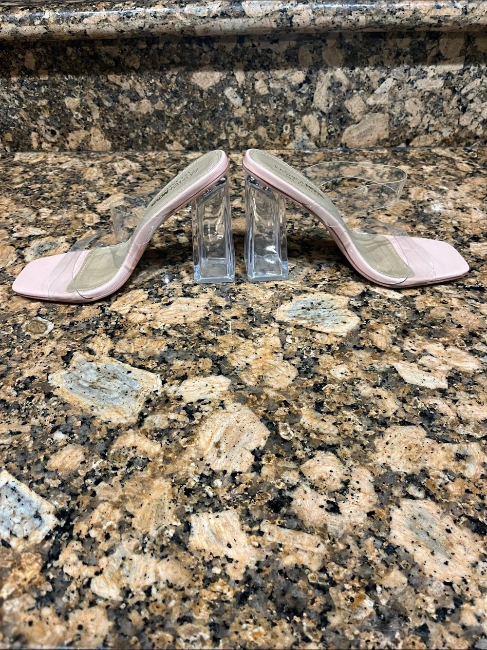 Fashion Nova Pink Clear Block Heel Mules